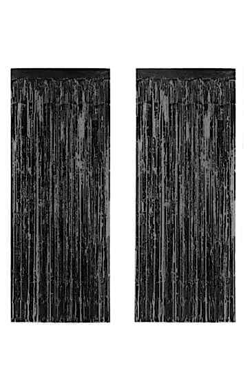 Happyland Siyah Püsküllü Işıltılı Arka Fon Kapı Perdesi 90x240 Cm﻿﻿