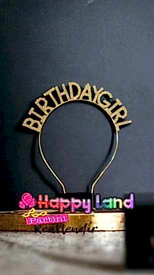 Happyland Gold Renk Lüks Kristal Taşlı Birthday Girl Parti Taç 17*16 Cm Doğum Günü Partisi Tacı