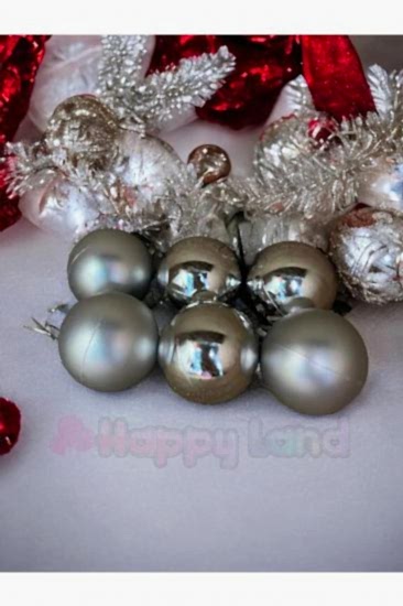 Happyland Yılbaşı Çam Ağacı Süsü Asetat Kutulu 6 Adet Gümüş Renk 4 Cm