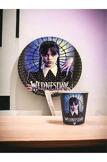 Happyland Wednesday Addams Tabak Bardak Seti Wednesday Doğum Günü Süs 2’li 8 Tabak, 8 Bardak Seti 