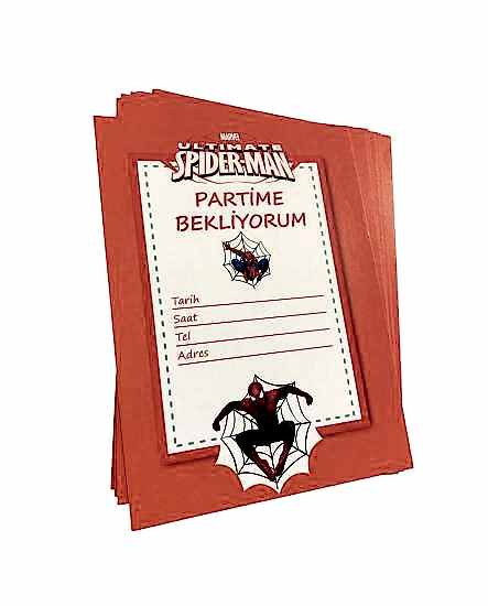 Happyland Spiderman Temalı Örümcek Adam Figürlü Doğum Günü Parti Davetiyesi Doğum Günü Davetiyesi Spiderman Baskılı Davetiye