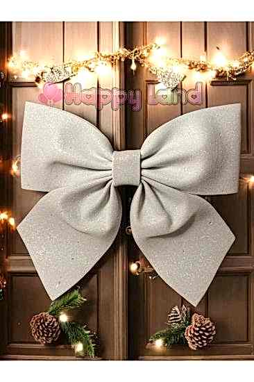 Happyland Yılbaşı Beyaz Kapı Sofra Ağaç Süsü Simli Eva Fiyonk Dekor Yılbaşı Süs 20 cm