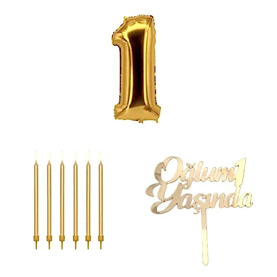 Happyland Erkek  Çocuk 1 Yaş Doğum Günü 3’lü Set Gold 1. Yaş Günü
