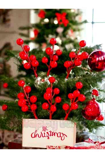Happyland Kokina Kırmızı Berry Yılbaşı Ağaç Süsü 6 adet 10 cm Yeni Yıl Kokina Süs Kiraz Dalı 