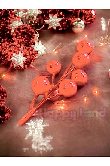 Happyland Kokina Kırmızı Berry Yılbaşı Ağaç Süsü 6 adet 10 cm Yeni Yıl Kokina Süs Kiraz Dalı 