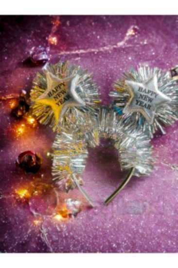Happyland Yılbaşı Tacı Happy New Year Yıldızlı Taç Gümüş Püsküllü Model Yılbaşı Tacı