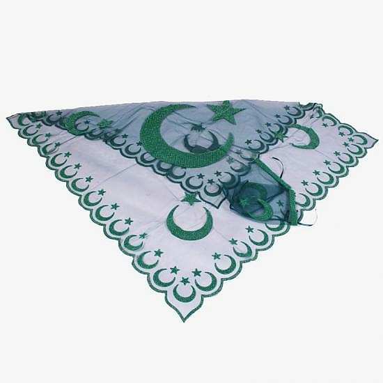 Kadife Simli Yeşil Ayyıldız Duvak