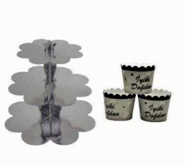 Happyland Gümüş Kek Standı +Gümüş İyiki Doğdun&nbsp;Kek Kapsülü 2’li Set