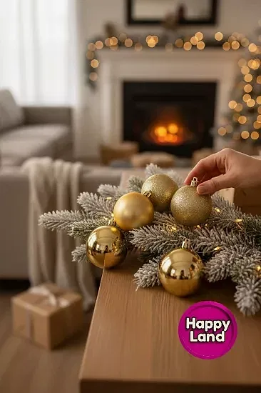 Happyland Yılbaşı Çam Ağacı Süsü 8 cm 6’LI Gold Renk Yılbaşı Topu Büyük Boy Yılbaşı Topu HPY128