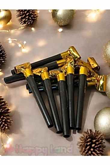 Happyland Kaynanadili Düdük Siyah Gold 10 aDET Yılbaşı Lüks Doğum Günü Parti Düdüğü