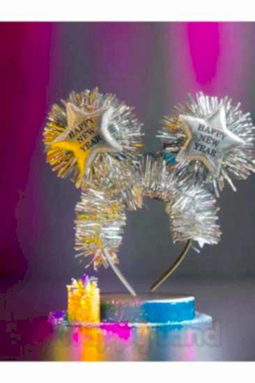 Happyland Yılbaşı Tacı Happy New Year Yıldızlı Taç Gümüş Püsküllü Model Yılbaşı Tacı