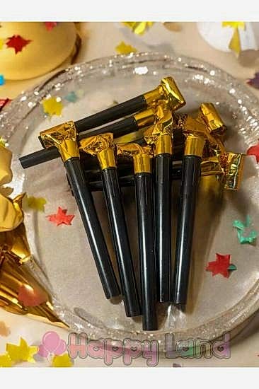 Happyland Kaynanadili Düdük Siyah Gold 10 aDET Yılbaşı Lüks Doğum Günü Parti Düdüğü