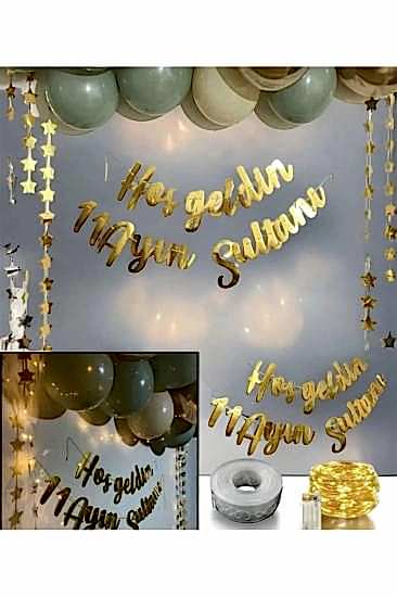 HappylandHoşgeldin 11 Ayın Sultanı Gold Yazı Ledli Zincir Balon Seti Dekor Ya Şehri Ramazan Seti