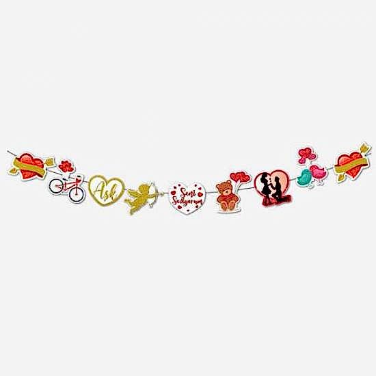 Dekoratif Figürler Simli Banner Seni Seviyorum