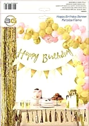Happy Birthday Metalize Gold Banner Flama Set