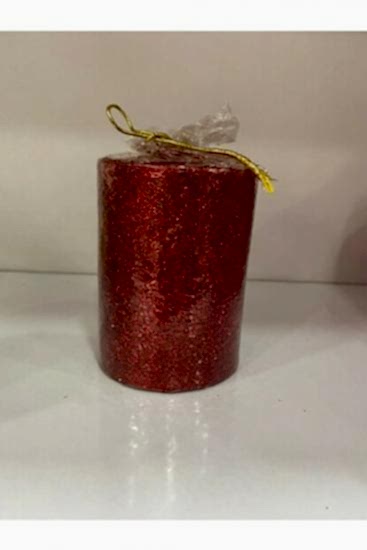 Kırmızı Simli Mum8.5cm x 6.5 cm