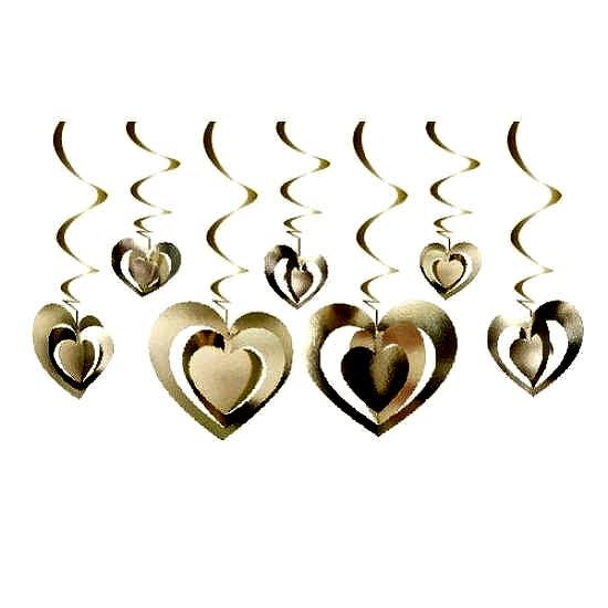 12’lu 3D Tavan Süs Kalp Gold