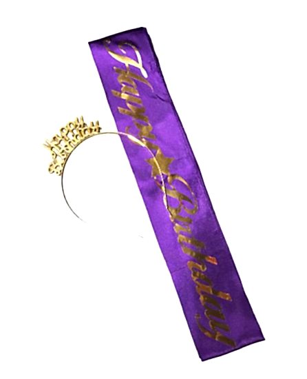 Happy Brithday Mor Gold Taç Kuşak Set