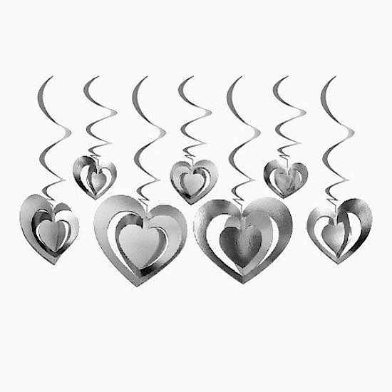 12’lu 3D Tavan Süs Kalp Gümüş