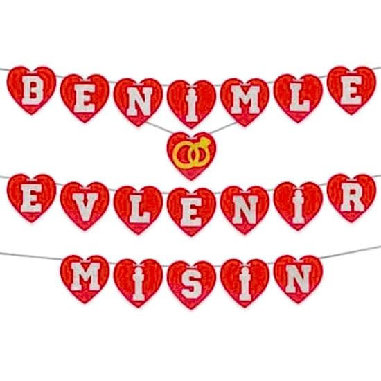 Benimle Evlenirmisin Kalp Harf Harf Yüzüklü Banner