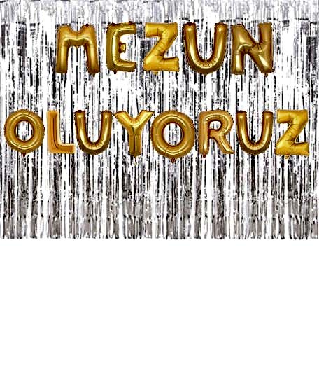 Happyland Gümüş Arka Fonlu Mezuniyet Kutlaması Mezun Oluyoruz Yazılı 40 cm Folyo Balon Seti Mezunlar Partisi Özel Balon Set