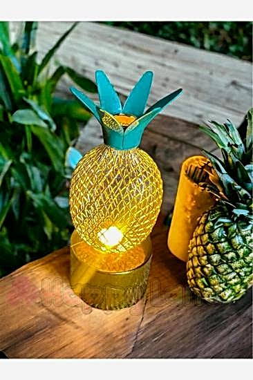 Happyland Gold Metal Ananas Model Mini Gece Ve Masa Dekor Lambası Pilli Günışığı Renk