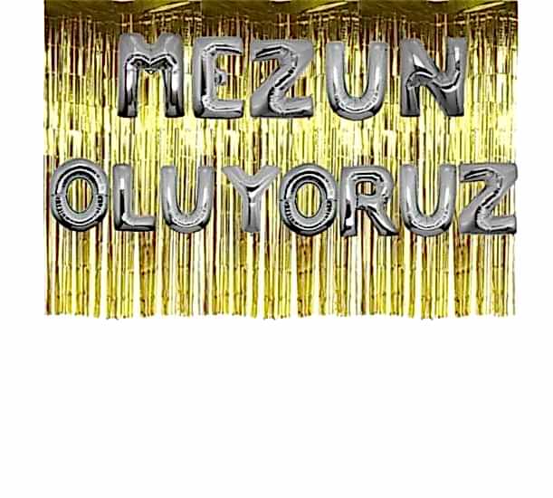 Happyland Gold Arka Fon Püsküllü Mezuniyet Kutlaması Mezun Oluyoruz Yazılı 40 cm Folyo Balon Seti Mezunlar Partisi Özel Balon Set