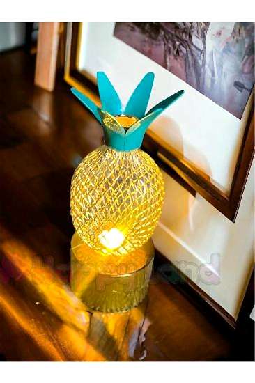 Happyland Gold Metal Ananas Model Mini Gece Ve Masa Dekor Lambası Pilli Günışığı Renk