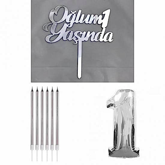 Happyland Erkek Çocuk 1 Yaş Doğum Günü 3’lü Set Gümüş 1. Yaş Günü