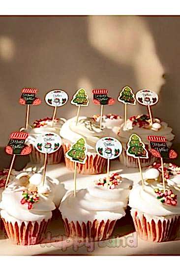Happyland Yılbaşı Kürdan Süs Cupcake Süsleri 12 Adet