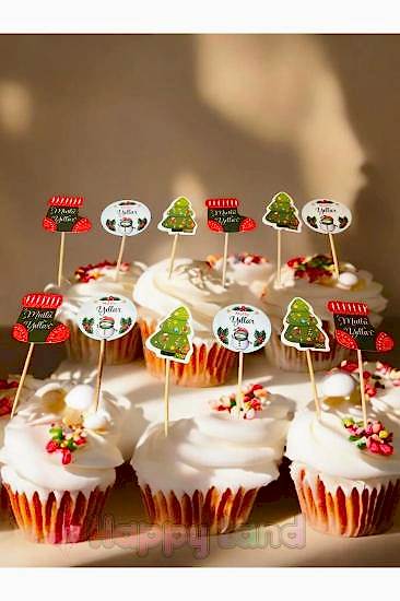 Happyland Yılbaşı Kürdan Süs Cupcake Süsleri 12 Adet