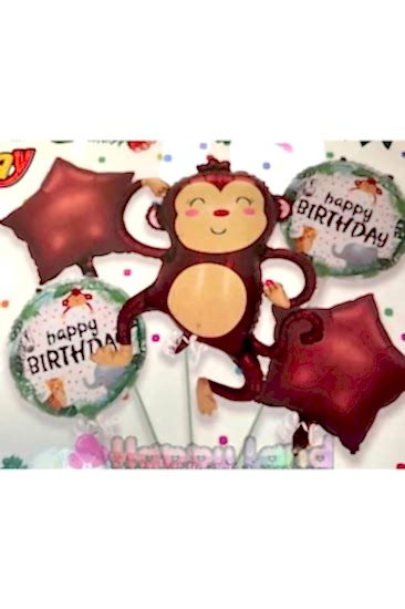 Happyland Safari Konsept Safari 5 ’li Maymun Balon Set Sevimli Maymun Balon Seti Doğum Günü
