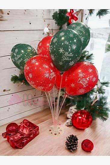 Happyland Yılbaşı Balonları 10 Adet Kırmızı Yeşil Baskılı Yılbaşı Balonu