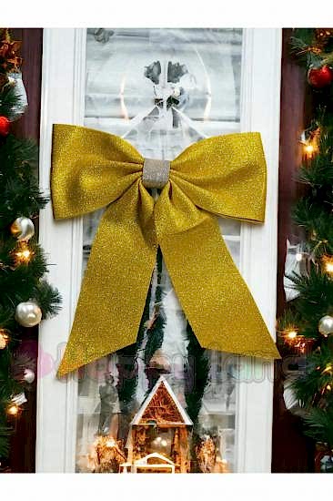 Happyland Yılbaşı Gold Kapı Sofra Ağaç Süsü Simli Eva Fiyonk Dekor Yılbaşı Süs 30x30 cm Gold