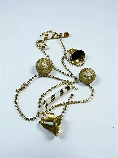 Happyland Yılbaşı Ağacı Süsü Beyaz Gold Baston Şekerli Karışık Zincir Süs 100 cm HPY26014