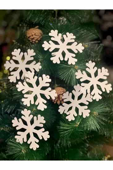 Happyland Yılbaşı Çam Ağacı Süsü Beyaz Simli Eva Süs 6 Adet 10 Cm