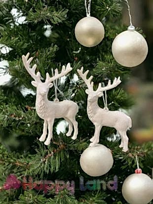 Happyland  Yılbaşı Süsü Beyaz Geyik 2 li Yılbaşı Ağacı Geyik Süs Beyaz 2 adet Geyik Dekor Süs