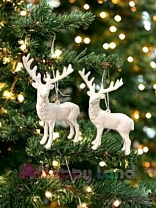 Happyland  Yılbaşı Süsü Beyaz Geyik 2 li Yılbaşı Ağacı Geyik Süs Beyaz 2 adet Geyik Dekor Süs
