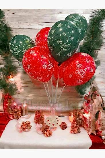 Happyland Yılbaşı Balonları 10 Adet Kırmızı Yeşil Baskılı Yılbaşı Balonu