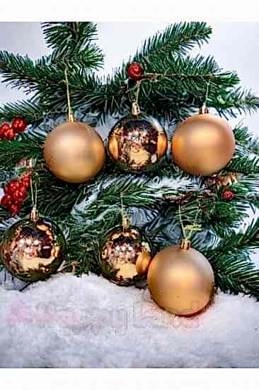 Happyland Yılbaşı Çam Ağacı Süsü Şampanya Rengi ParlakMat 6 Adet 8 cm AsetatKutuluModel Yılbaşı Top