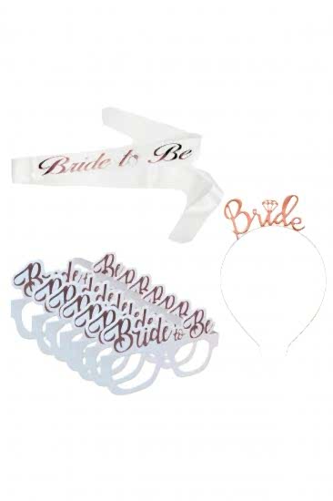 Happyland Bride To Be Beyaz - Rose Gold Bekarlığa Veda Partisi Konsept Kuşak + Gözlük + Taç 3’lü Set