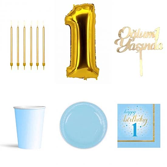 Happyland Erkek  Çocuk 1 Yaş Doğum Günü 6’lı Set Gold 1. Yaş Günü
