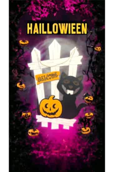 Happyland Halloween Ahşap Dekor Duvar Süsü Kedili Model Halloween Cadılar Bayramı Dekor Asma Süs