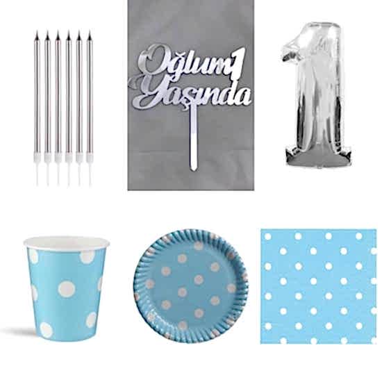 Happyland Erkek Çocuk 1 Yaş Doğum Günü 6’lı Set Gümüş 1. Yaş Günü