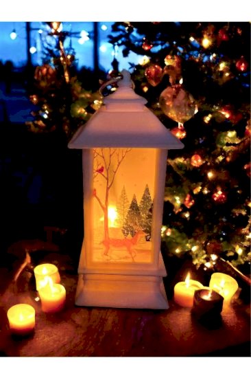 Happyland Yılbaşı Fener Noel Baba Yılbaşı Temalı Led Titreyen Mumlu Mini Fener Asma Kulplu Beyaz