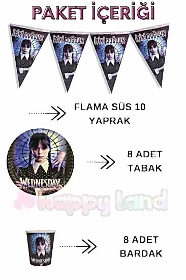 Happyland Wednesday Addams 8 Kişilik Eko Set Doğum Günü Seti Wednesday Parti Malzemeleri Seti
