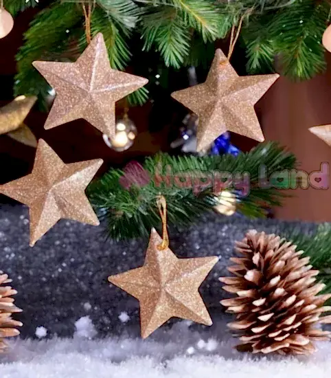 Happyland Yılbaşı Ağacı Süsü 4’lü Gold Renkli Yıldız Süs 7 cm Yıldız Çam Ağacı Süsü