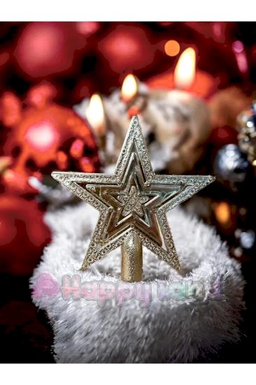 Happyland Yılbaşı Ağacı Süsü Gümüş Renk Mini Tepe Yıldızı 10 Cm Yılbaşı Çam Ağacı Tepe Yıldızı Mini süs