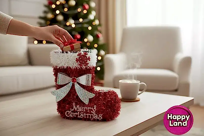 Happyland Yılbaşı Süsü Noel Baba Çizmesi Noel Çorabı Dekor Süs Kova 20 CM HPY-2