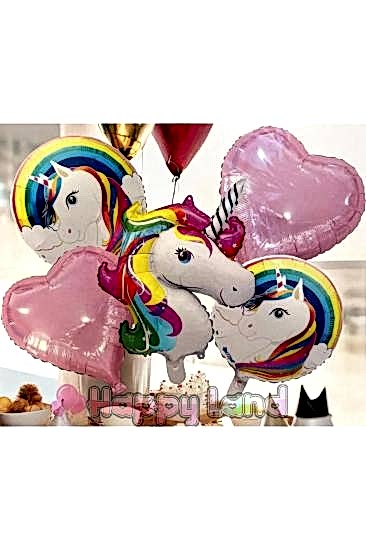 Happyland Unicorn 5’li Pembe Unicorn Folyo Balon Seti Unicorn Doğum Günü Süsleri
